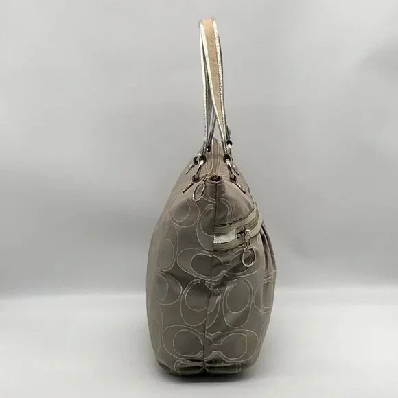 Coach Gray Monogram Canvas Poppy Metallic Glam Tote 15389 - Picture 4 of 12